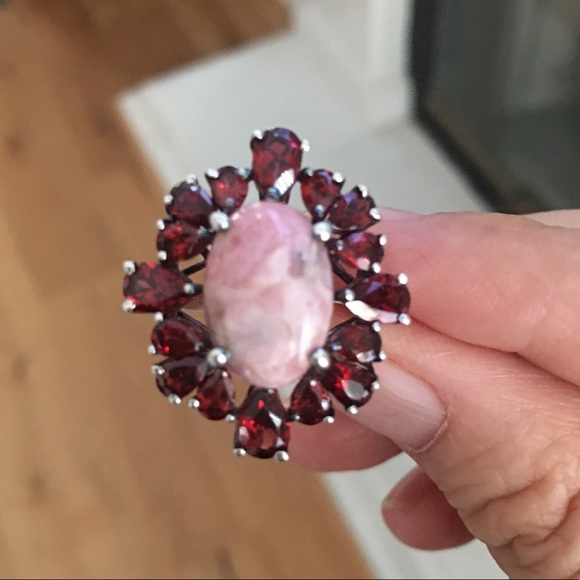 Garnet rhodochrosite sterling silver ring - Picture 5 of 11